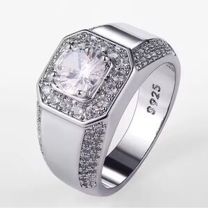 Men’s 2CT Round Cut Lab Created Diamond Ring 925 Sterling Silver
